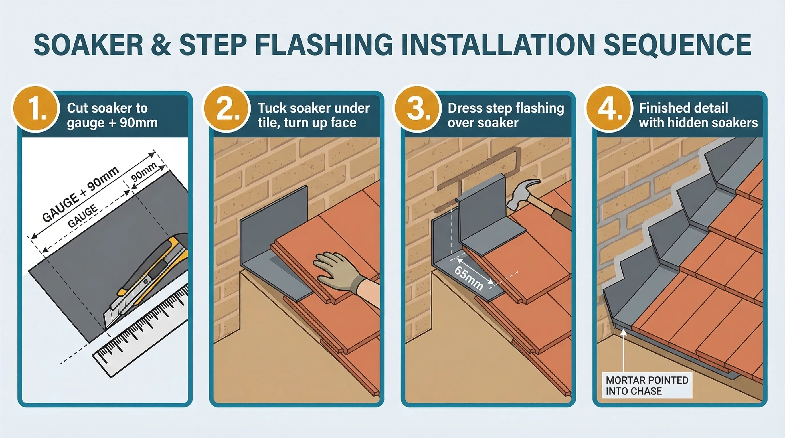 Soaker and step flashing installation sequence